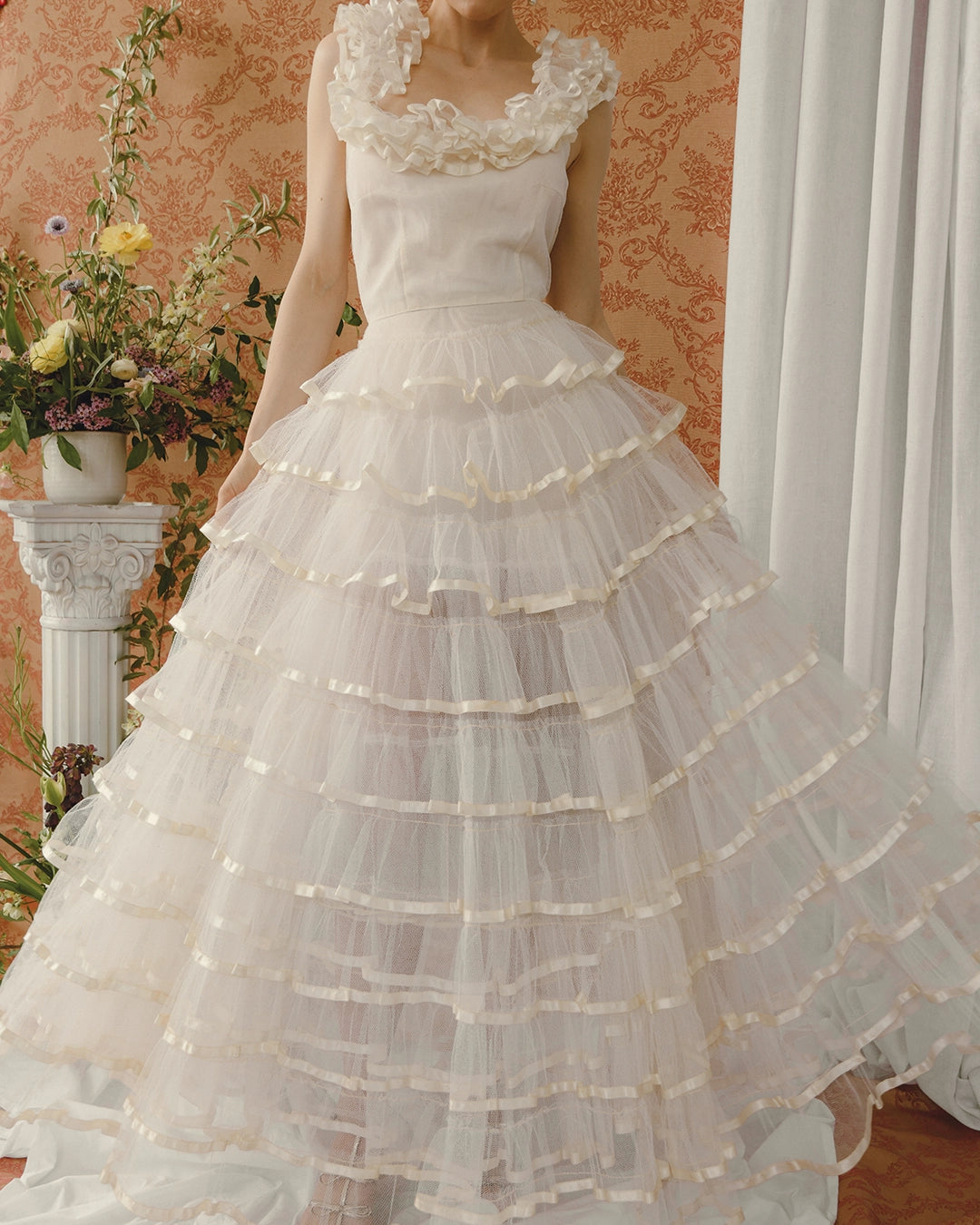 Vintage 1950s Ruffled Tulle Cupcake Gown