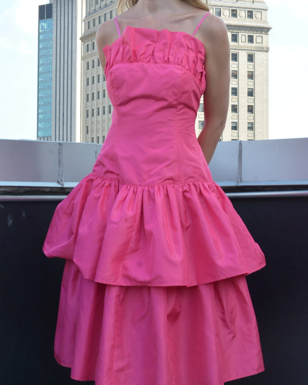 1980s Drop-Waist Peplum Taffeta Party Dress 1980s Drop-Waist Peplum Taffeta Party Dress