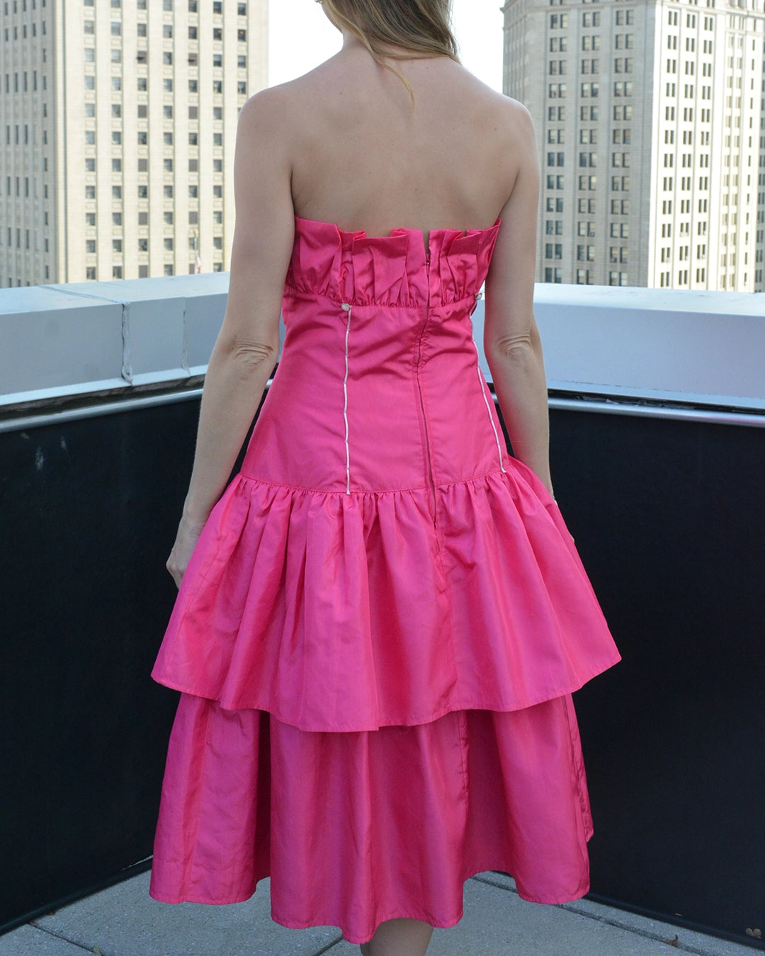 1980s Drop-Waist Peplum Taffeta Party Dress