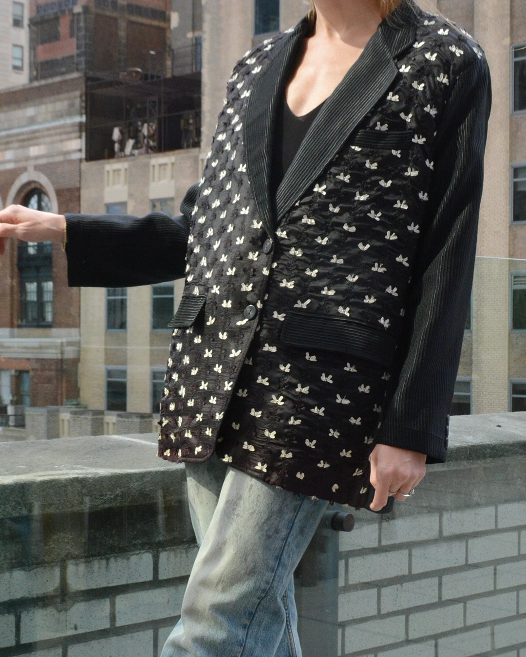 1980s French Vintage Quilted Jacket with Bow Appliqué