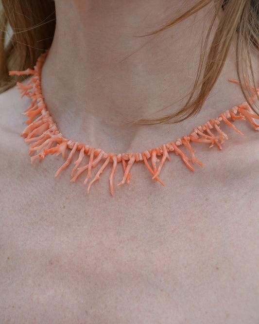 Antique Pink Coral Branch Necklace