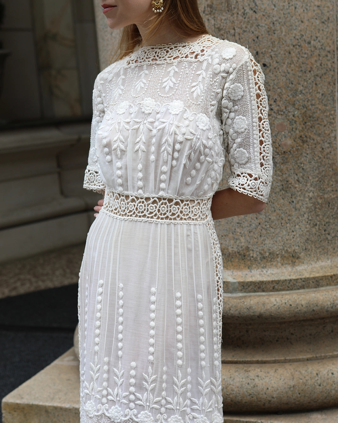 Antique Edwardian Embroidered Ivory Lace Dress – Very Breezy