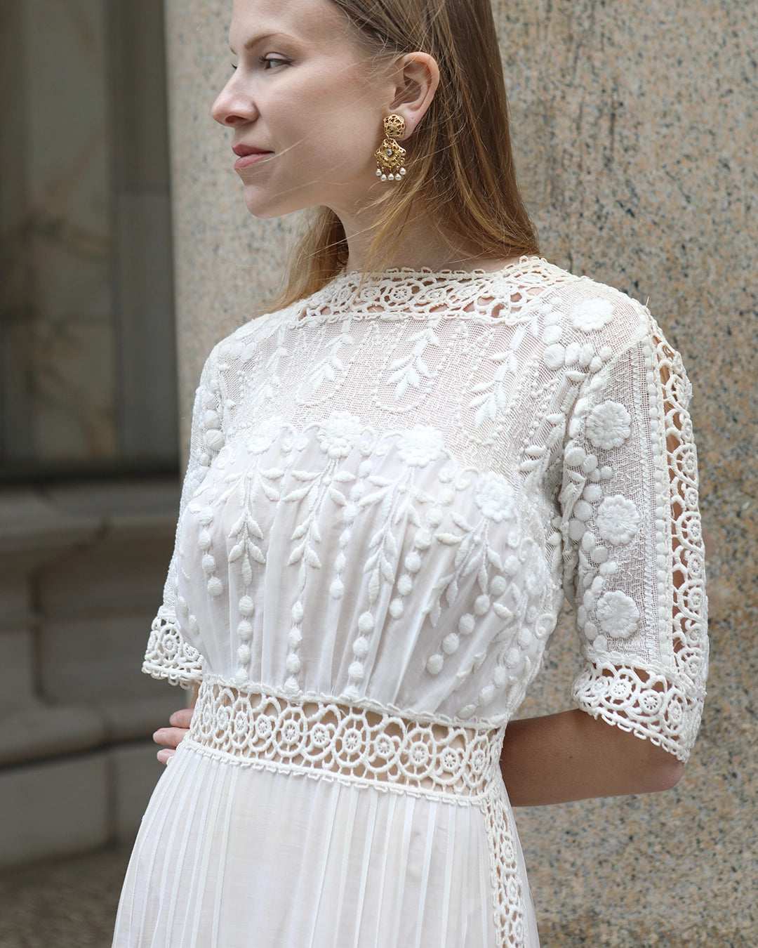 Antique Edwardian Embroidered Ivory Lace Dress Antique Edwardian Embroidered Ivory Lace Dress