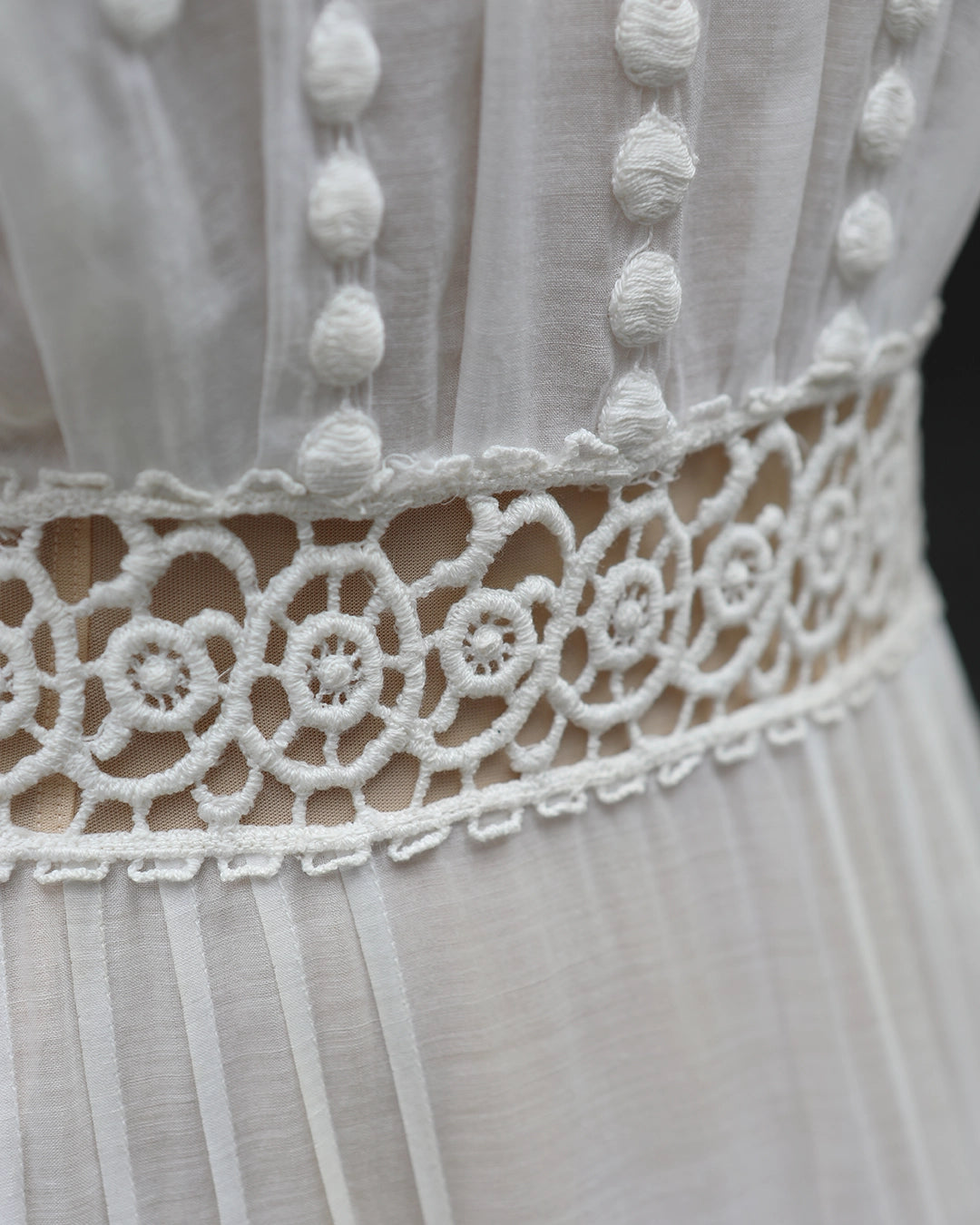 Antique Edwardian Embroidered Ivory Lace Dress