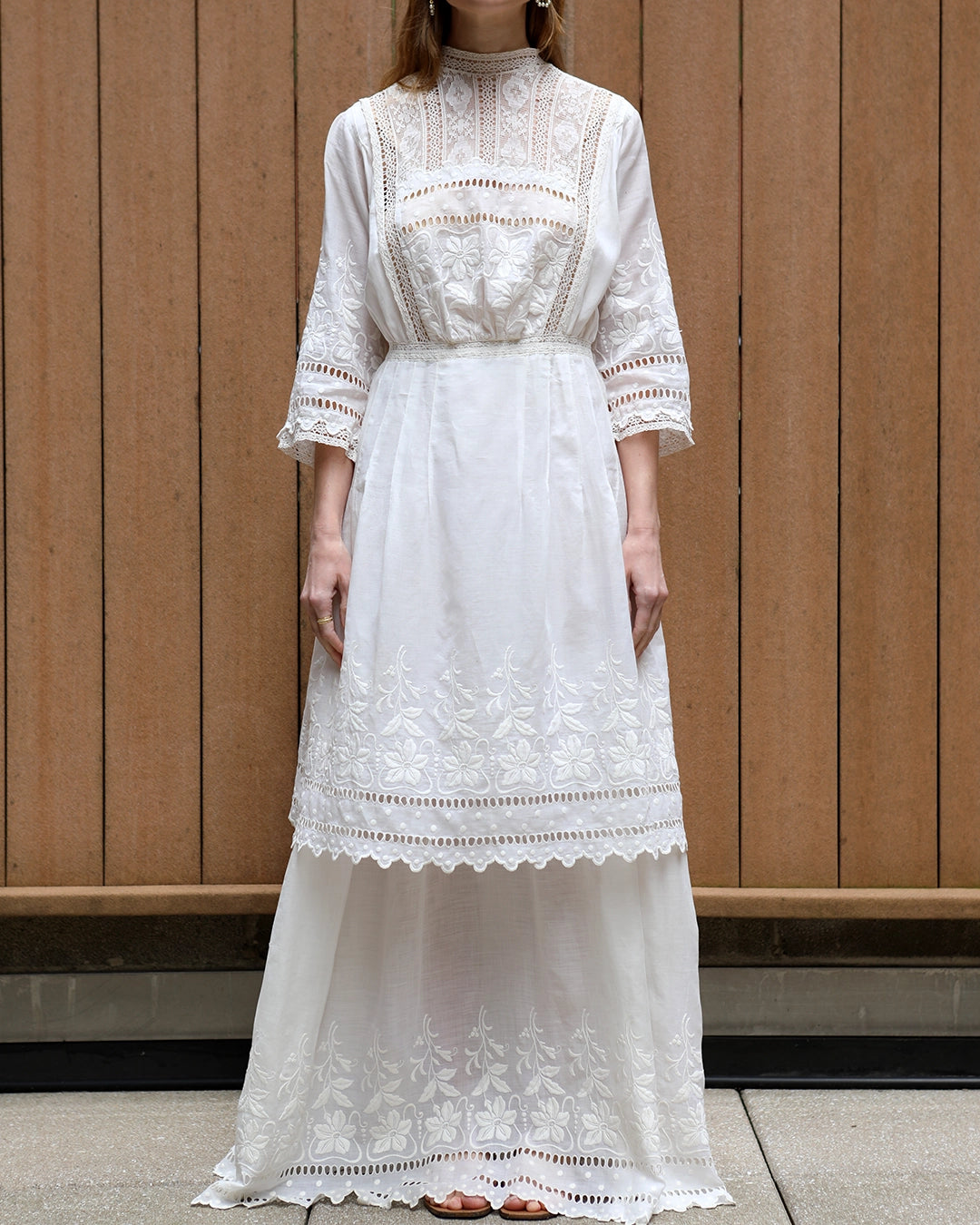 Antique Edwardian Ivory Embroidered Lace Lawn Dress With Underskirt Very Breezy Antique Edwardian Ivory Embroidered Lace Lawn Dress With Underskirt Very Breezy
