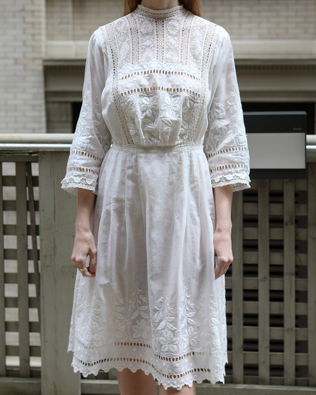 Antique Edwardian Ivory Embroidered Lace Lawn Dress With Underskirt Antique Edwardian Ivory Embroidered Lace Lawn Dress With Underskirt