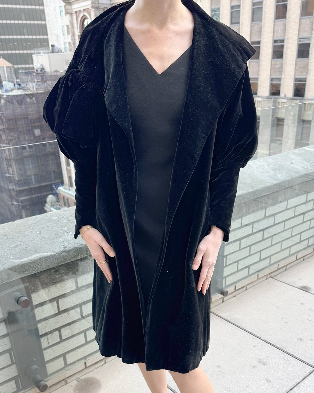 Antique 1920s Velvet Mutton Sleeve Opera Coat with Bow Collar
