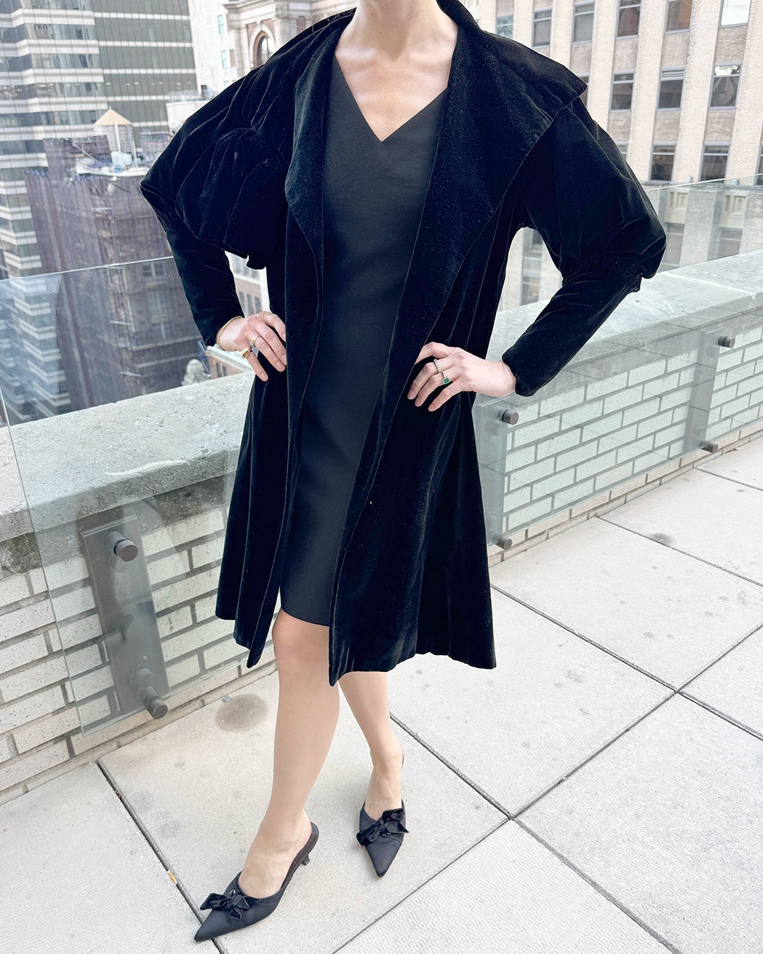 Antique 1920s Velvet Mutton Sleeve Opera Coat with Bow Collar