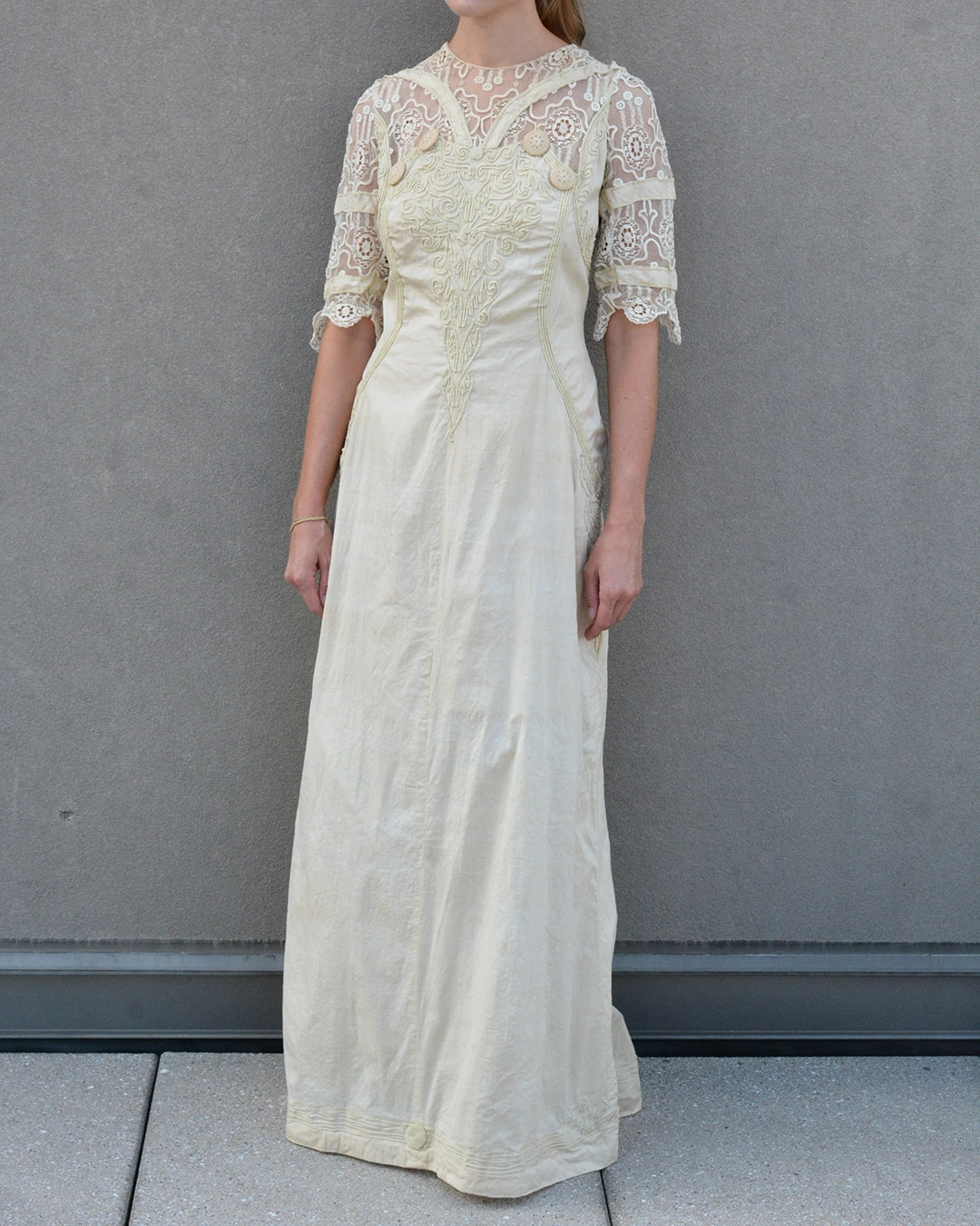 Antique Cotton and Lace Dress with Soutache Appliqué, circa 1910