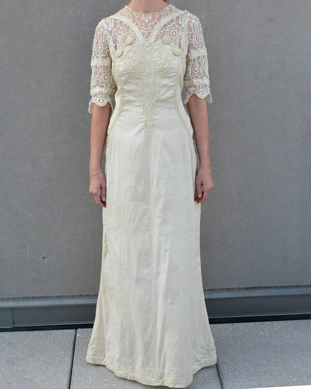 Antique Cotton and Lace Dress with Soutache Appliqué, circa 1910