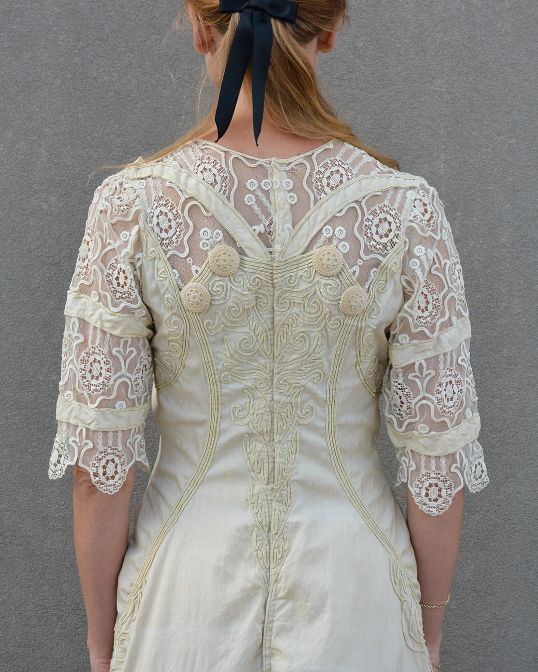 Antique Cotton and Lace Dress with Soutache Appliqué, circa 1910