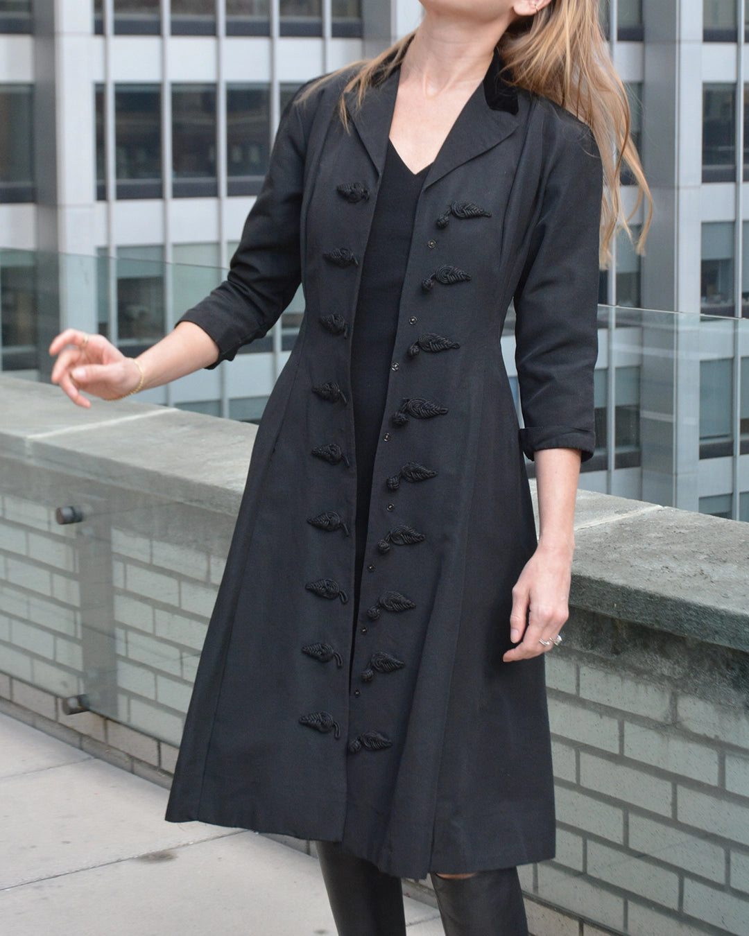Antique Faille Princess Coat Frock with Frog Closures