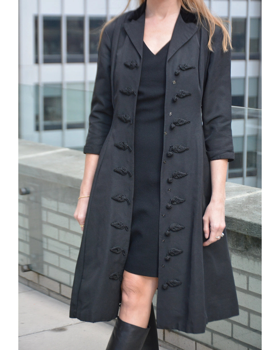 Antique Faille Princess Coat Frock with Frog Closures