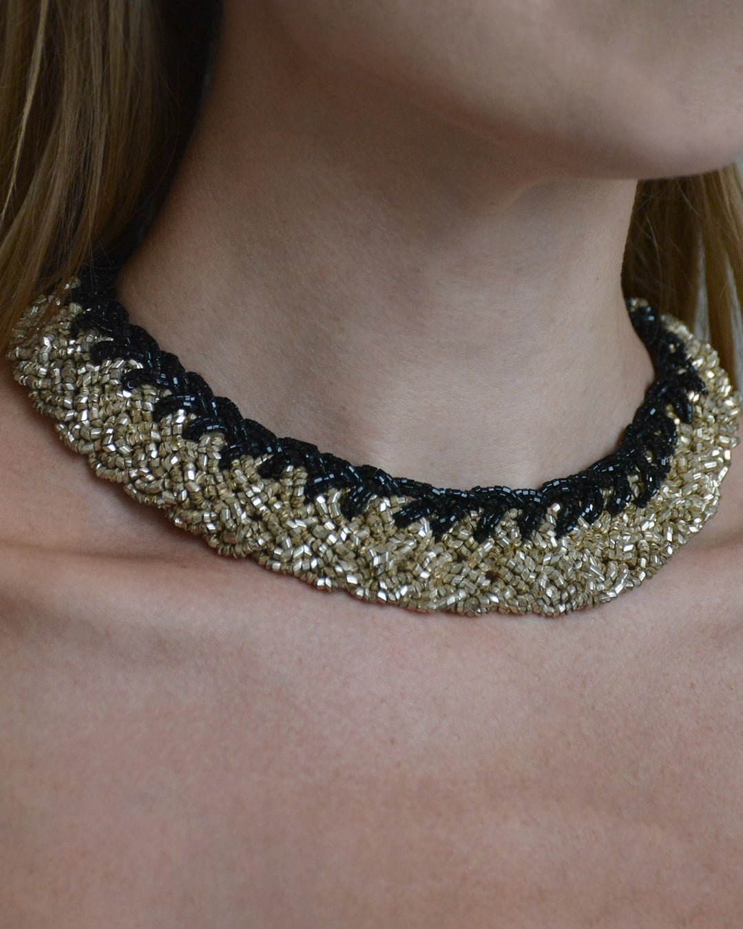 Antique Black Beaded Choker Necklace