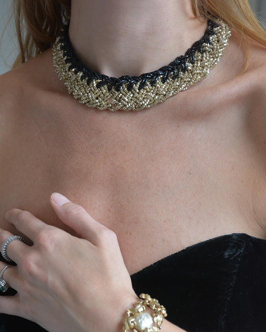 Antique Black Beaded Choker Necklace