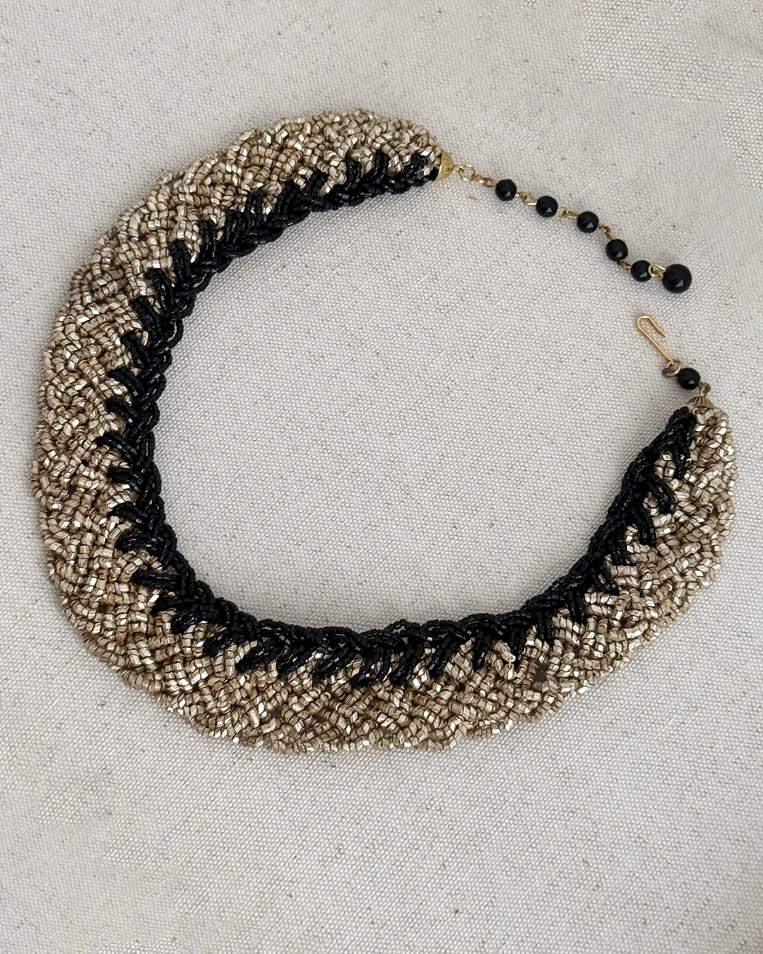 Antique Black Beaded Choker Necklace