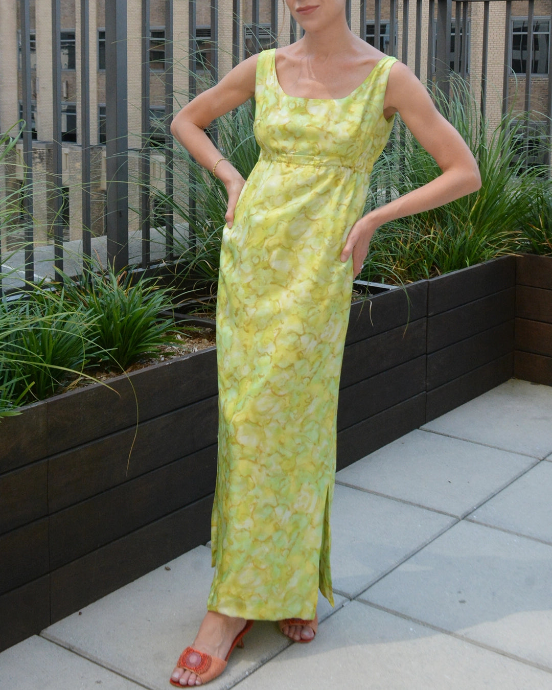 Vintage 1960s Empire Waist Silk Column Dress
