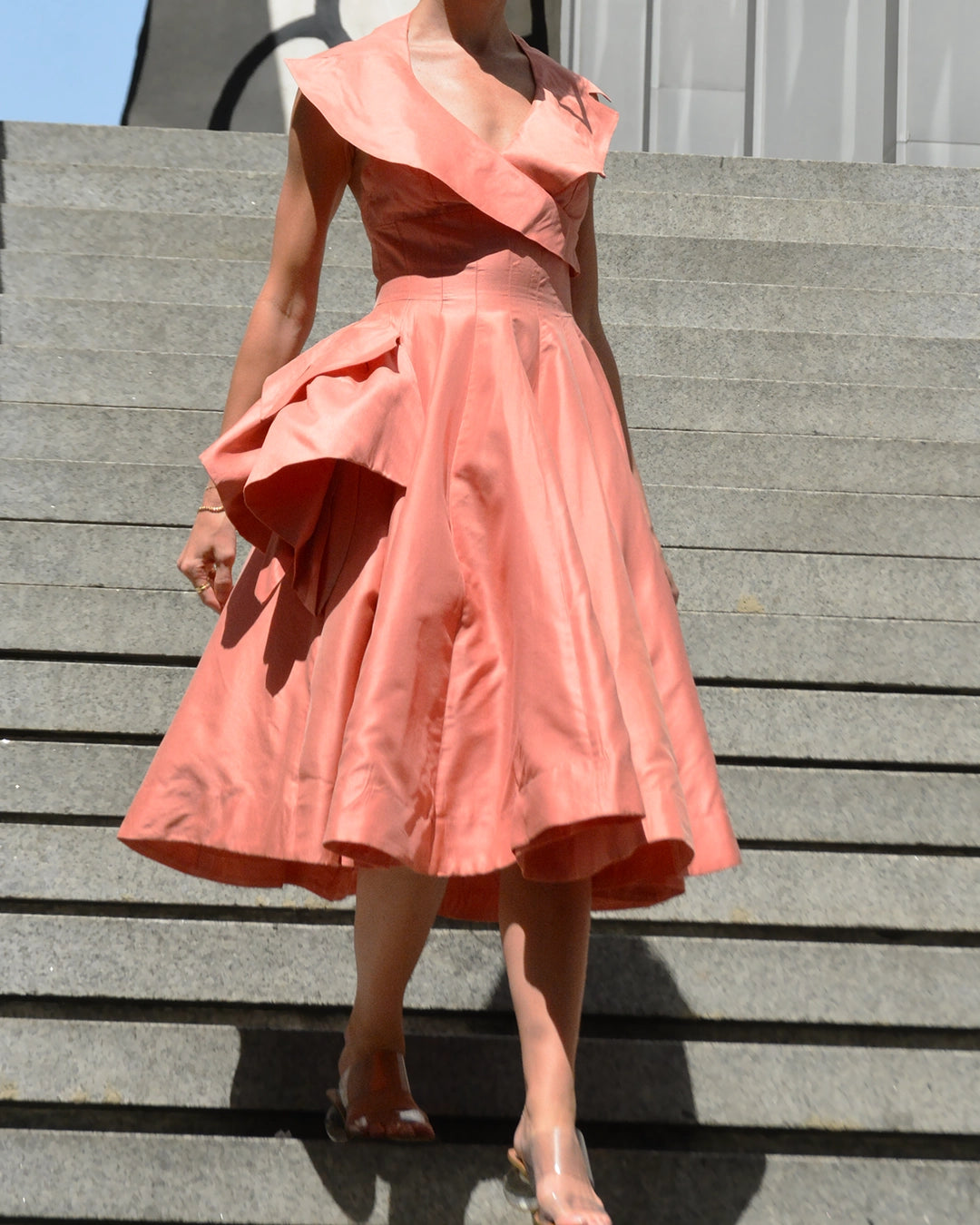 Vintage 1950s Silk Portrait Collar Halter Dress