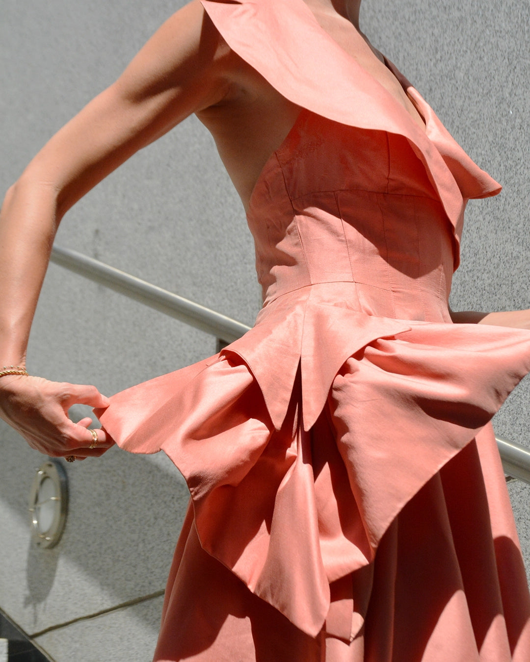 Vintage 1950s Silk Portrait Collar Halter Dress