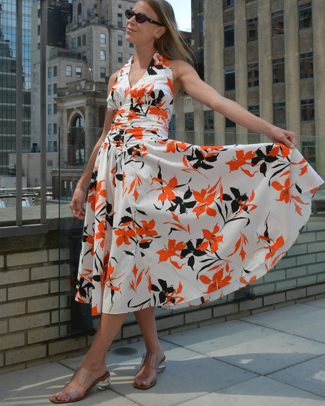 Vintage 1980s-does-1950s Cotton Floral Halter Dress