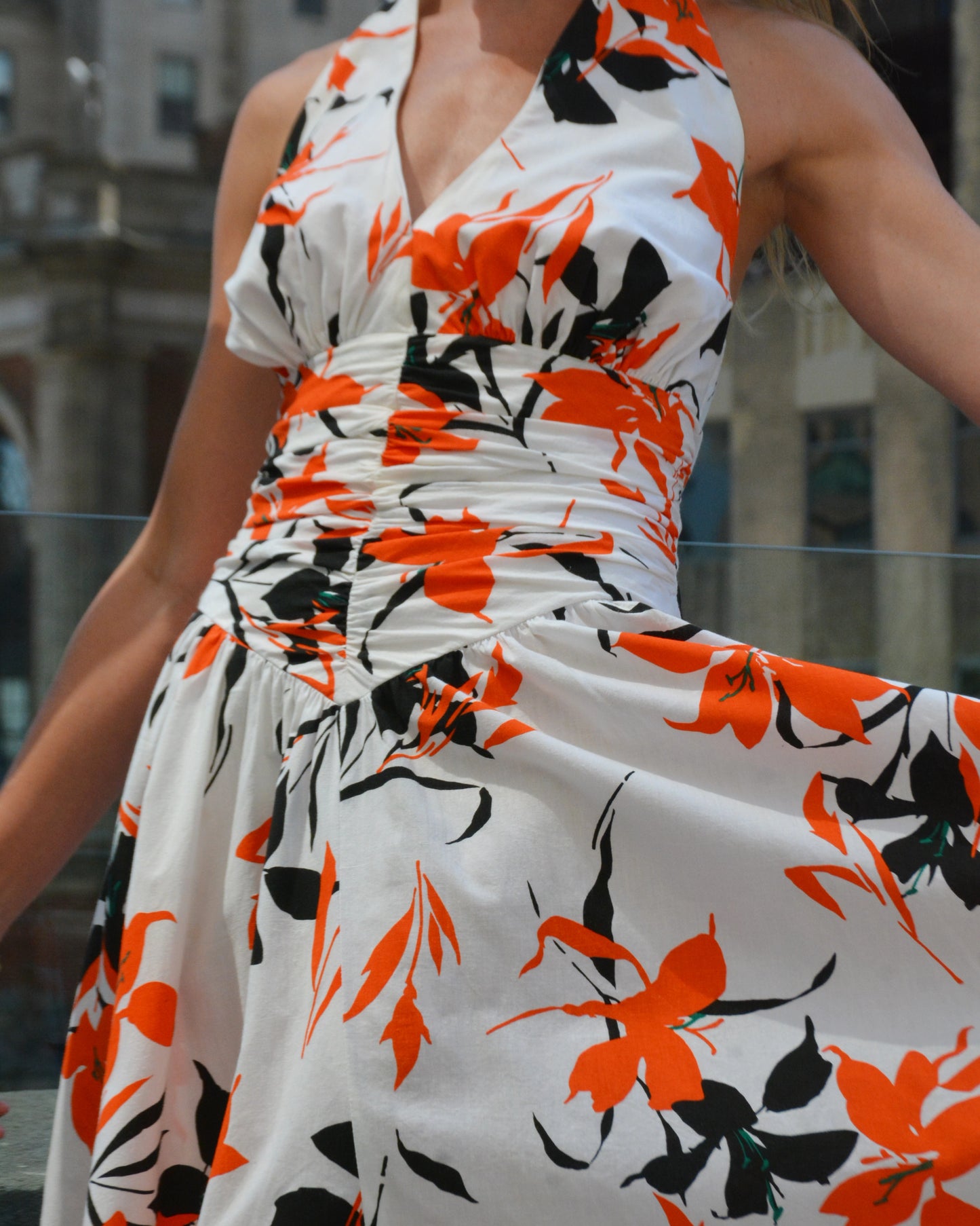 Vintage 1980s-does-1950s Cotton Floral Halter Dress