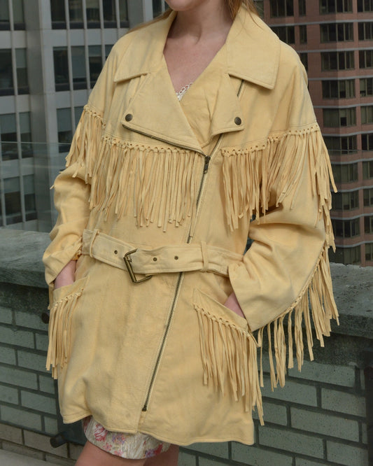 Designer Vintage 90s Suede Fringe Jacket