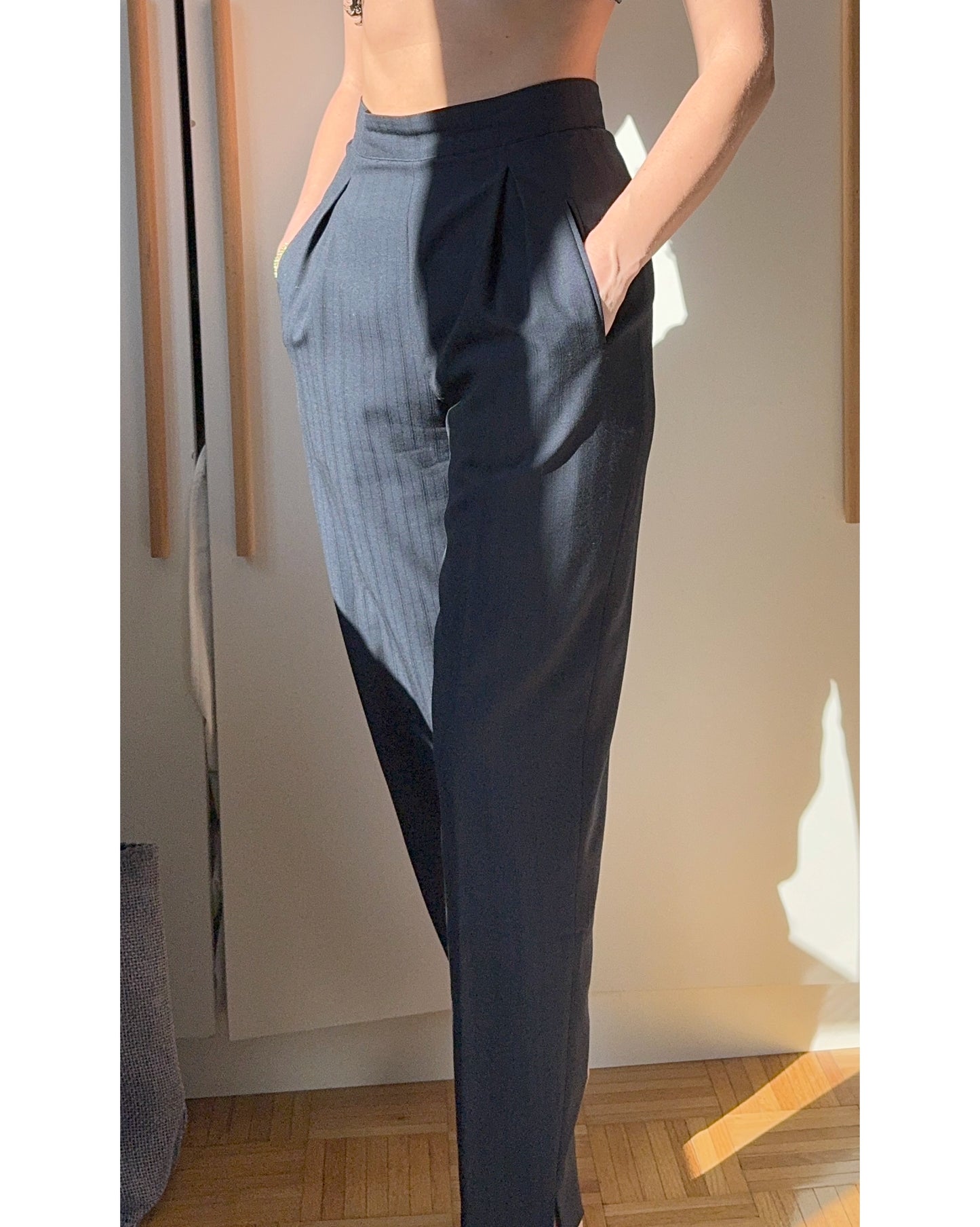Designer Vintage Virgin Wool Pinstripe Pantsuit