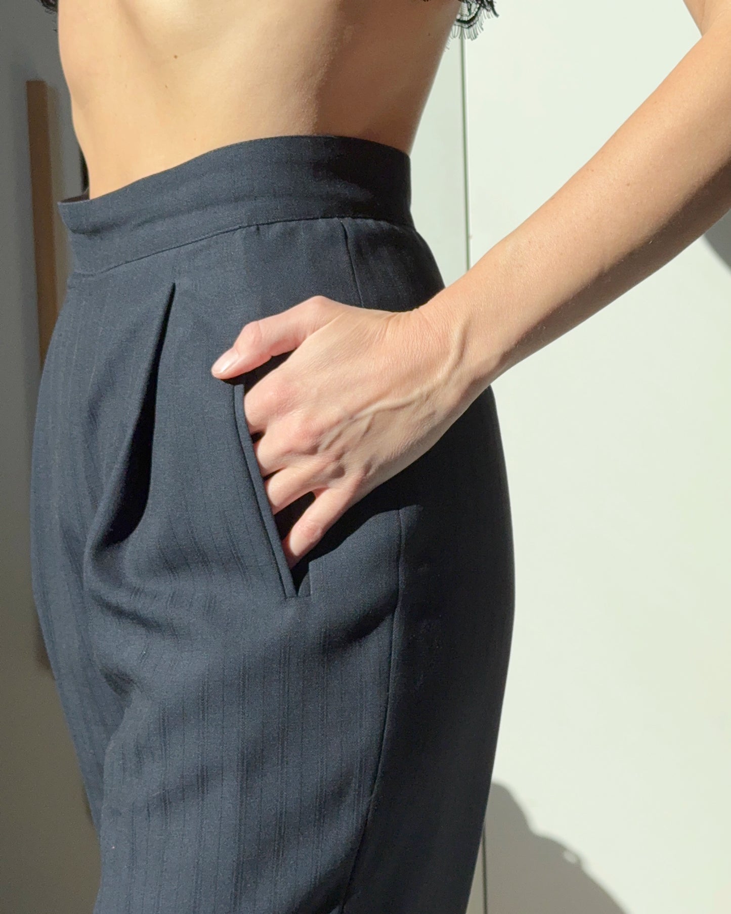 Designer Vintage Virgin Wool Pinstripe Pantsuit