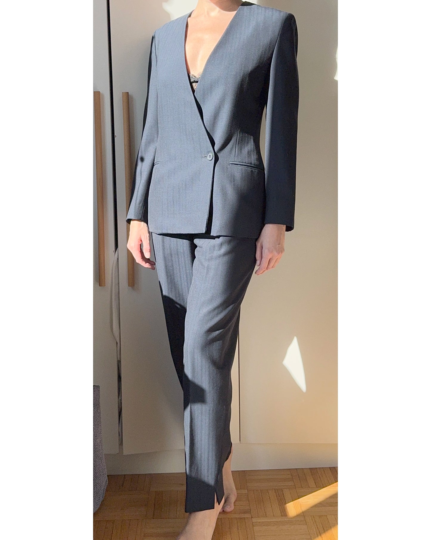Designer Vintage Virgin Wool Pinstripe Pantsuit