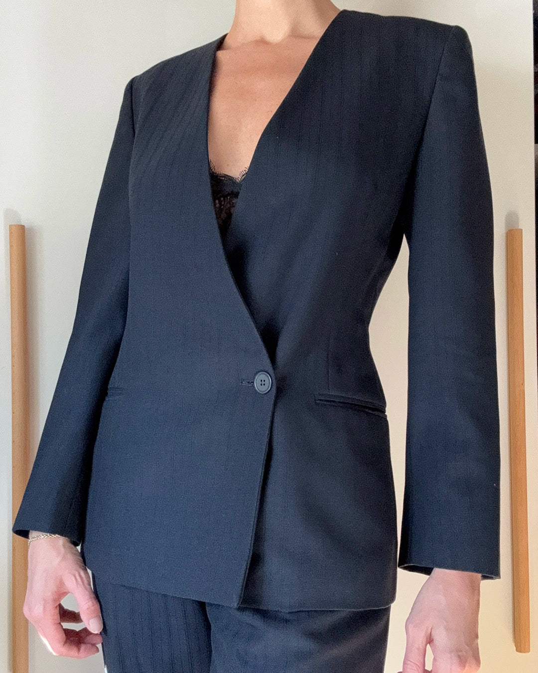 Designer Vintage Virgin Wool Pinstripe Pantsuit