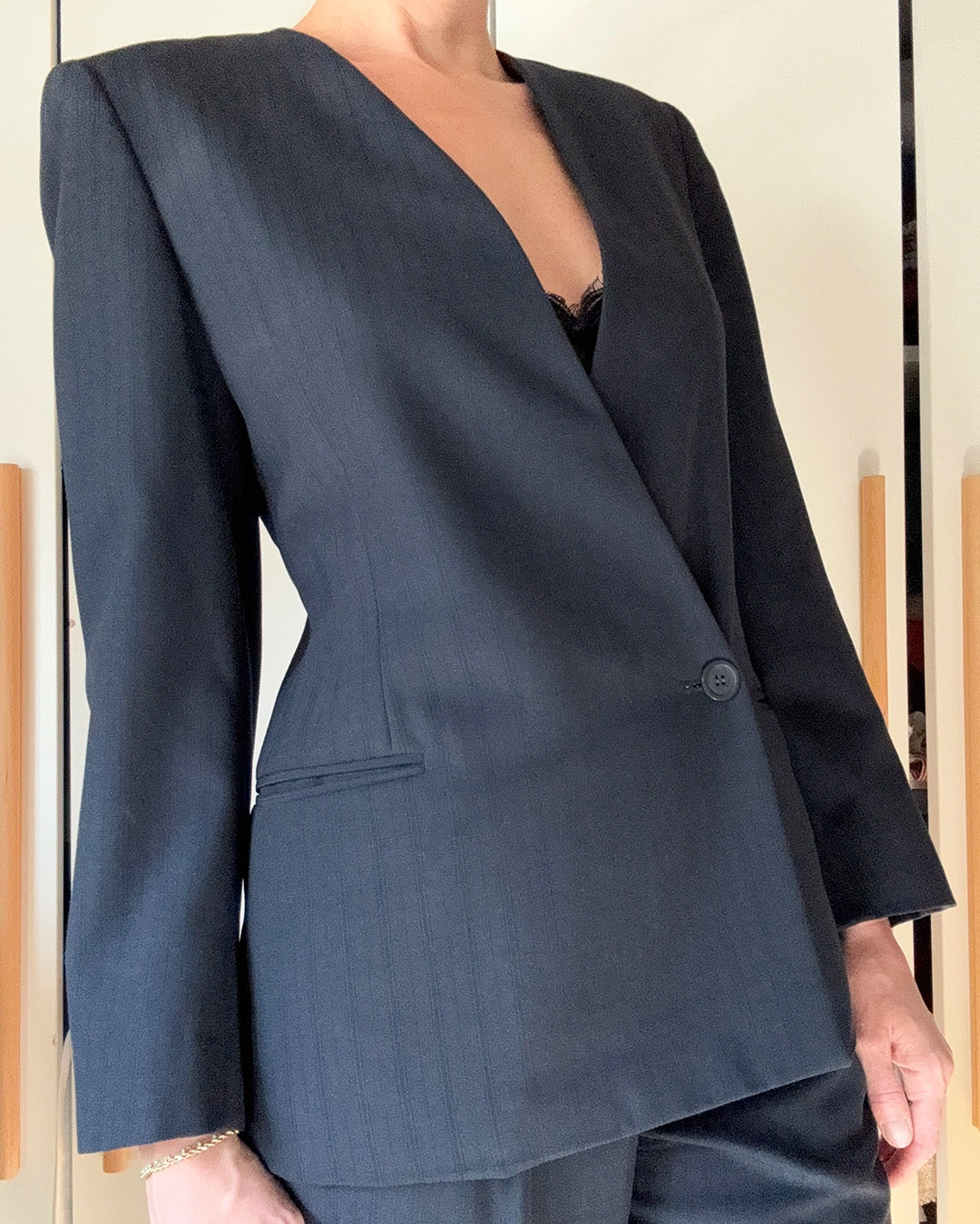 Designer Vintage Virgin Wool Pinstripe Pantsuit