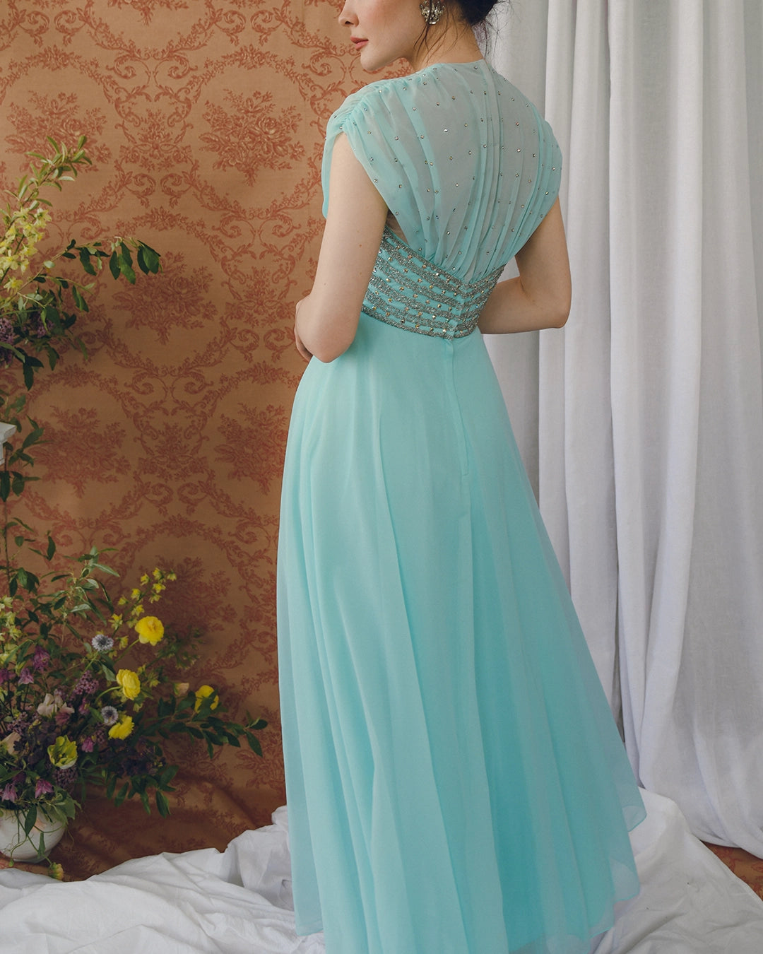 EARLY 1960s EMPIRE WAIST EMBELLISHED TULLE GOWN