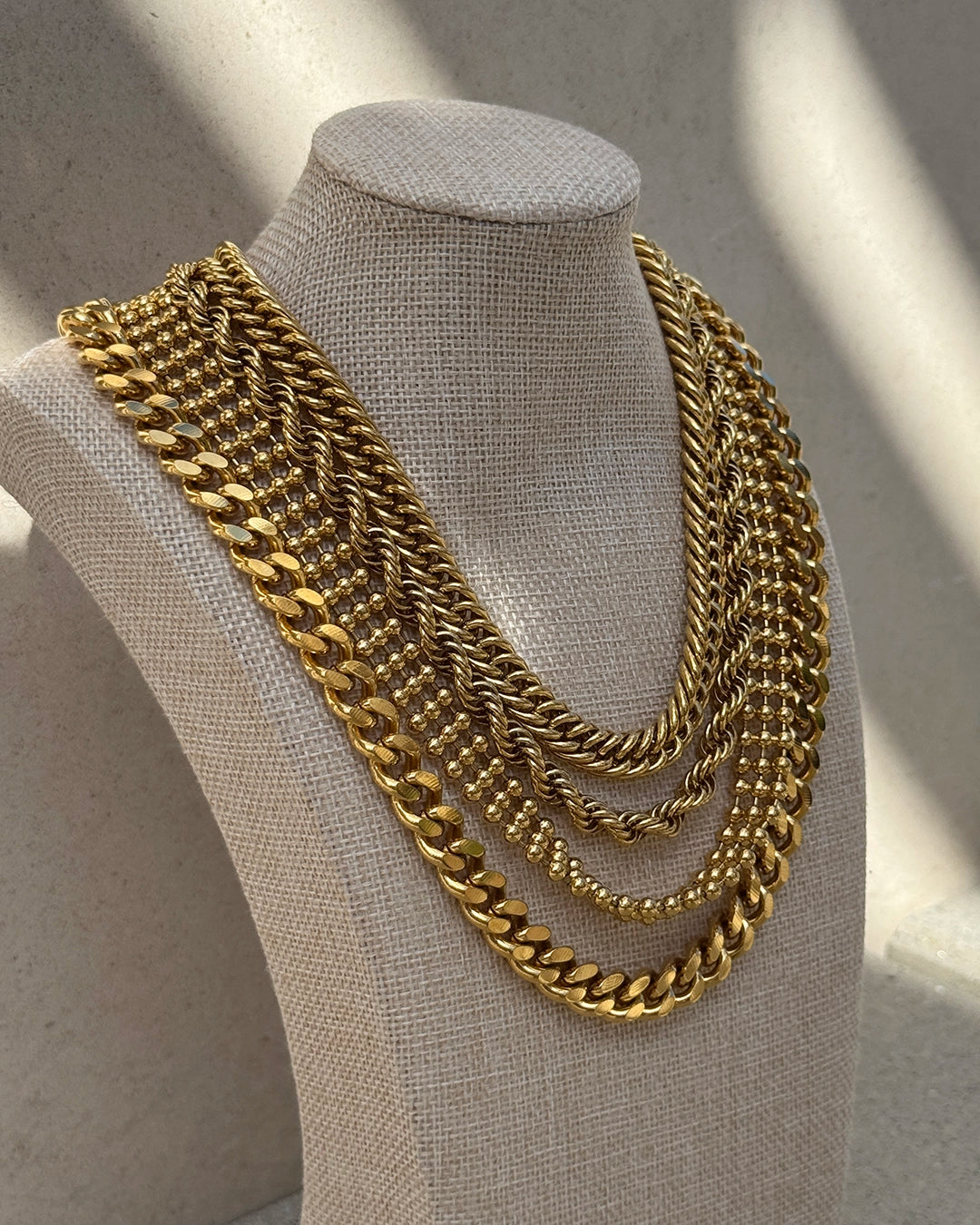French Vintage 1980s Zoe Coste Gold Multi-Chain Layered Necklace