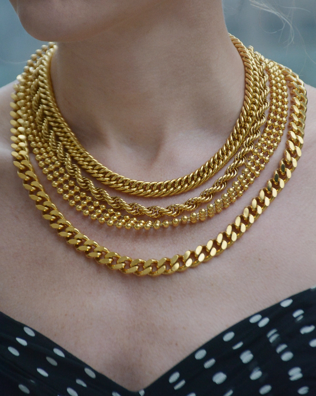French Vintage 1980s Zoe Coste Gold Multi-Chain Layered Necklace