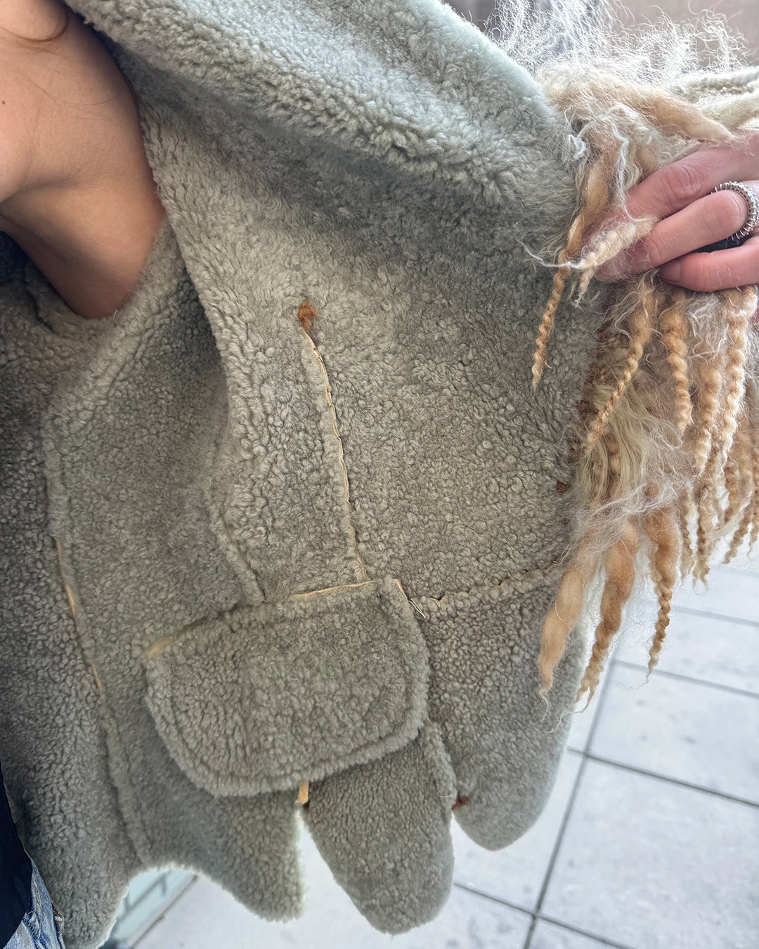 French Vintage Shearling Jacket with Mongolian Lamb Trim