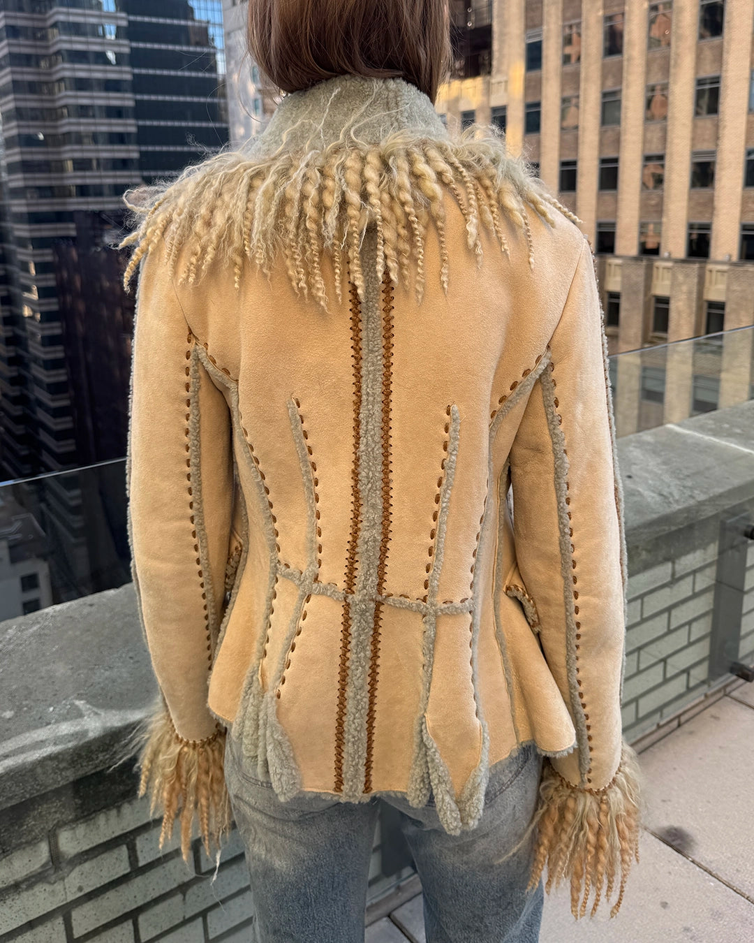 French Vintage Shearling Jacket with Mongolian Lamb Trim