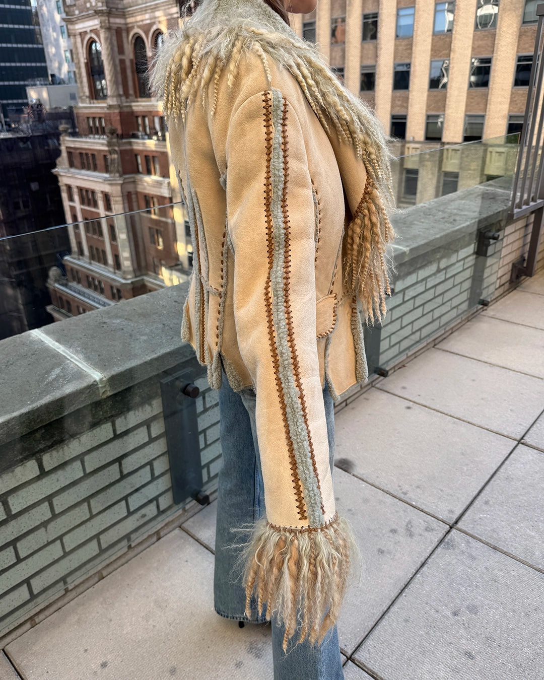 French Vintage Shearling Jacket with Mongolian Lamb Trim