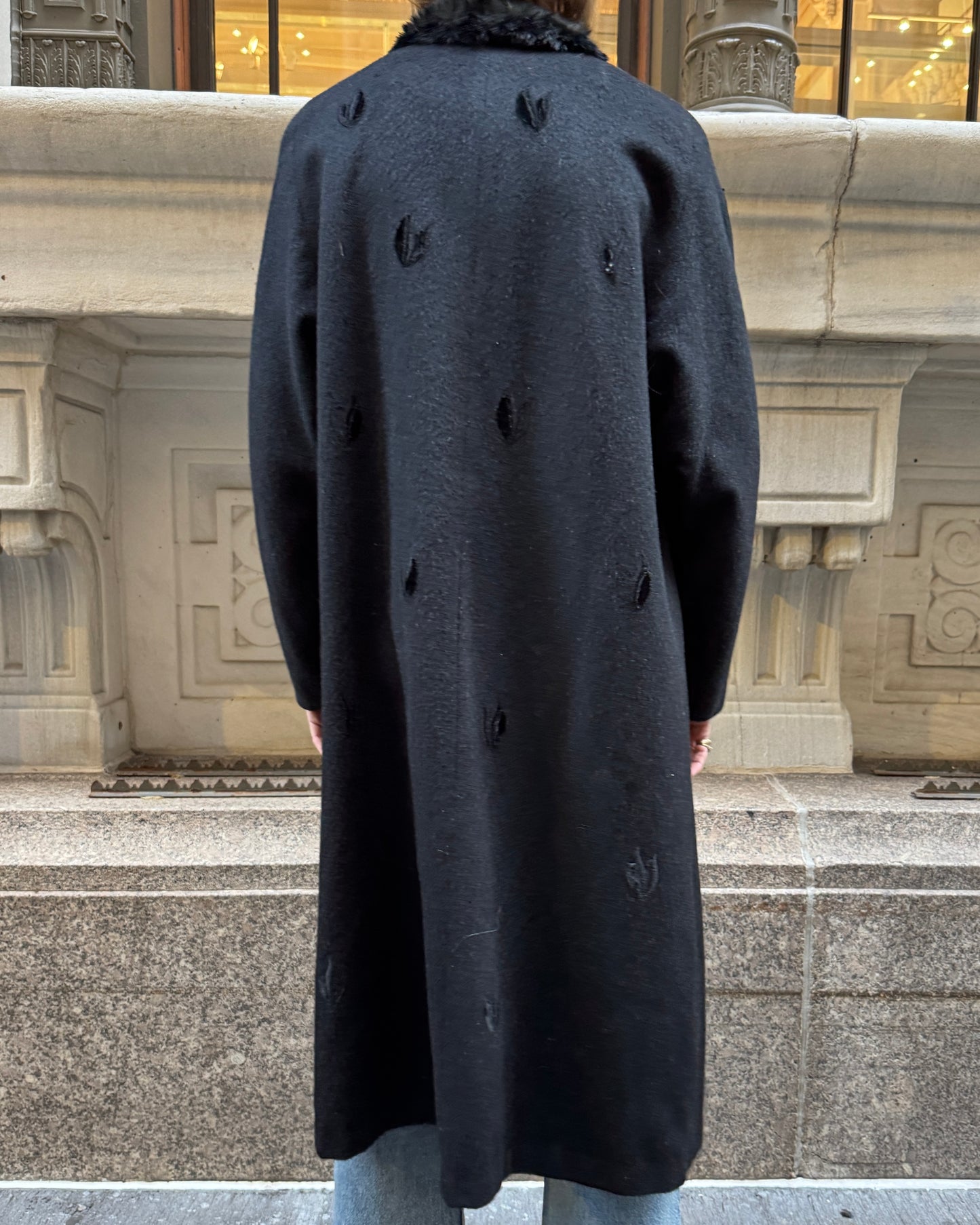 Vintage Embroidered Wool Mink-Trim Coat