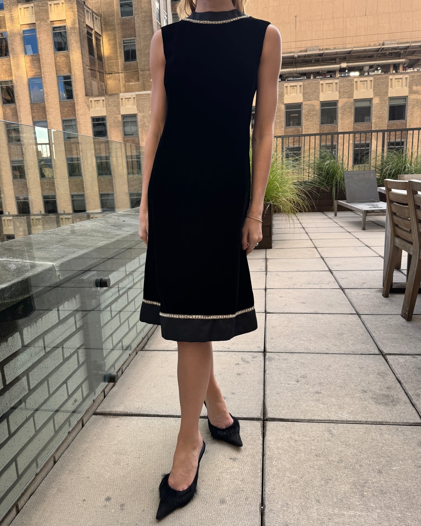 Vintage 1960s Malcolm Starr Velvet A-Line Dress + Jacket Set with Embellished Trim