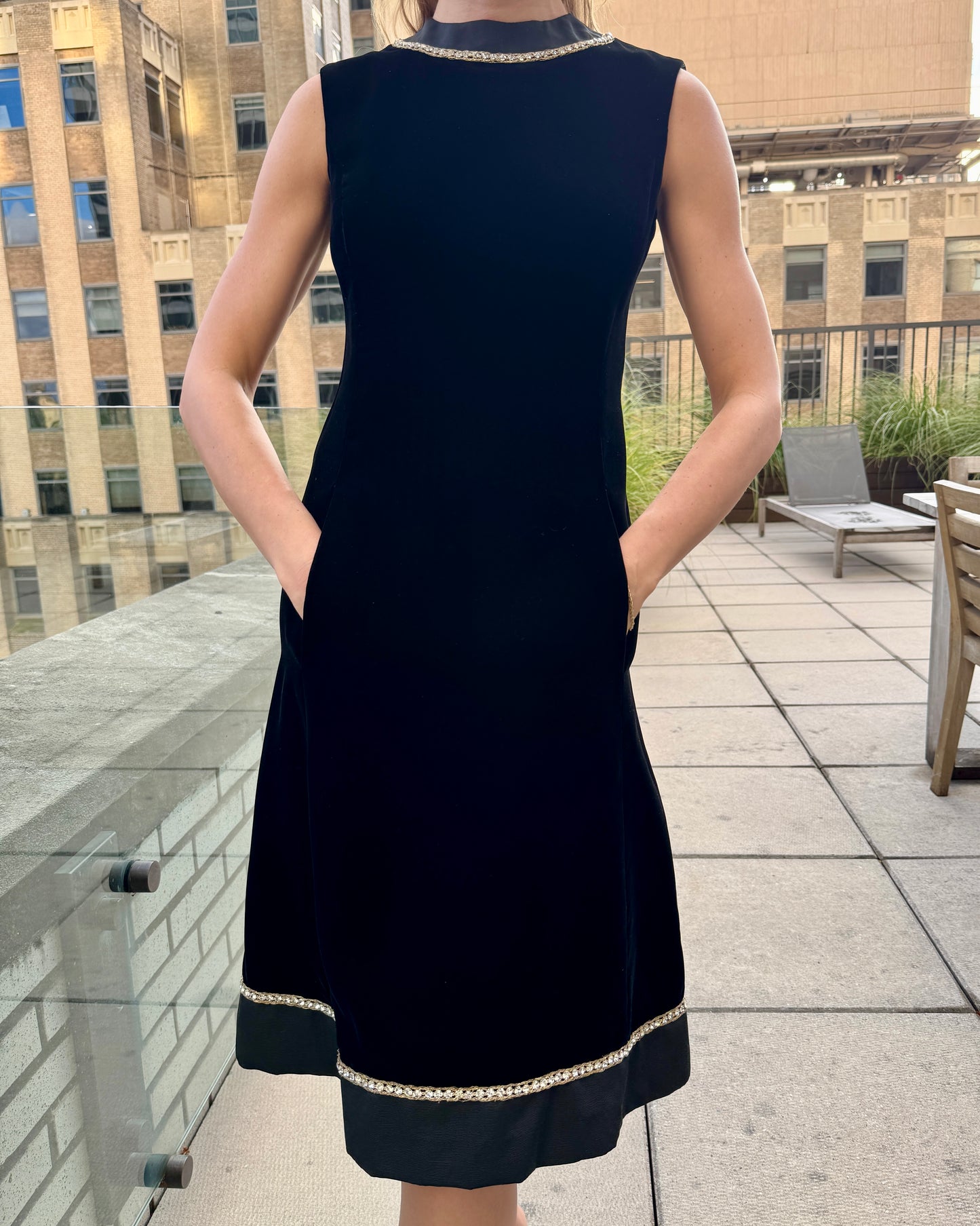 Vintage 1960s Malcolm Starr Velvet A-Line Dress + Jacket Set with Embellished Trim