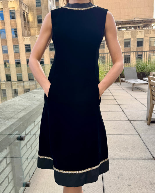 Vintage 1960s Malcolm Starr Velvet A-Line Dress + Jacket Set with Embellished Trim