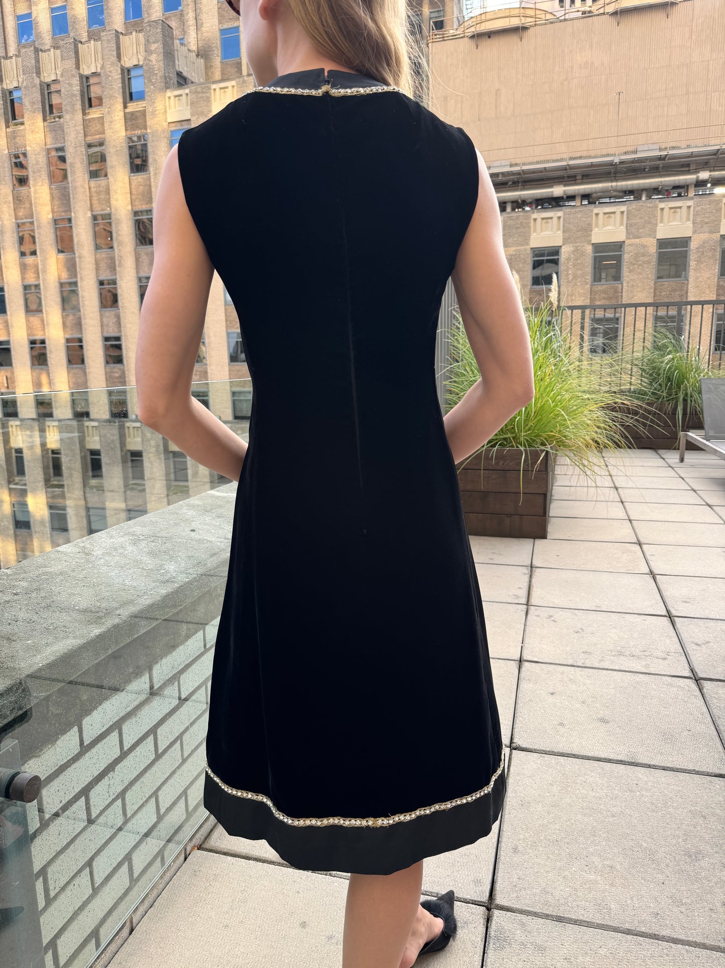 Vintage 1960s Malcolm Starr Velvet A-Line Dress + Jacket Set with Embellished Trim