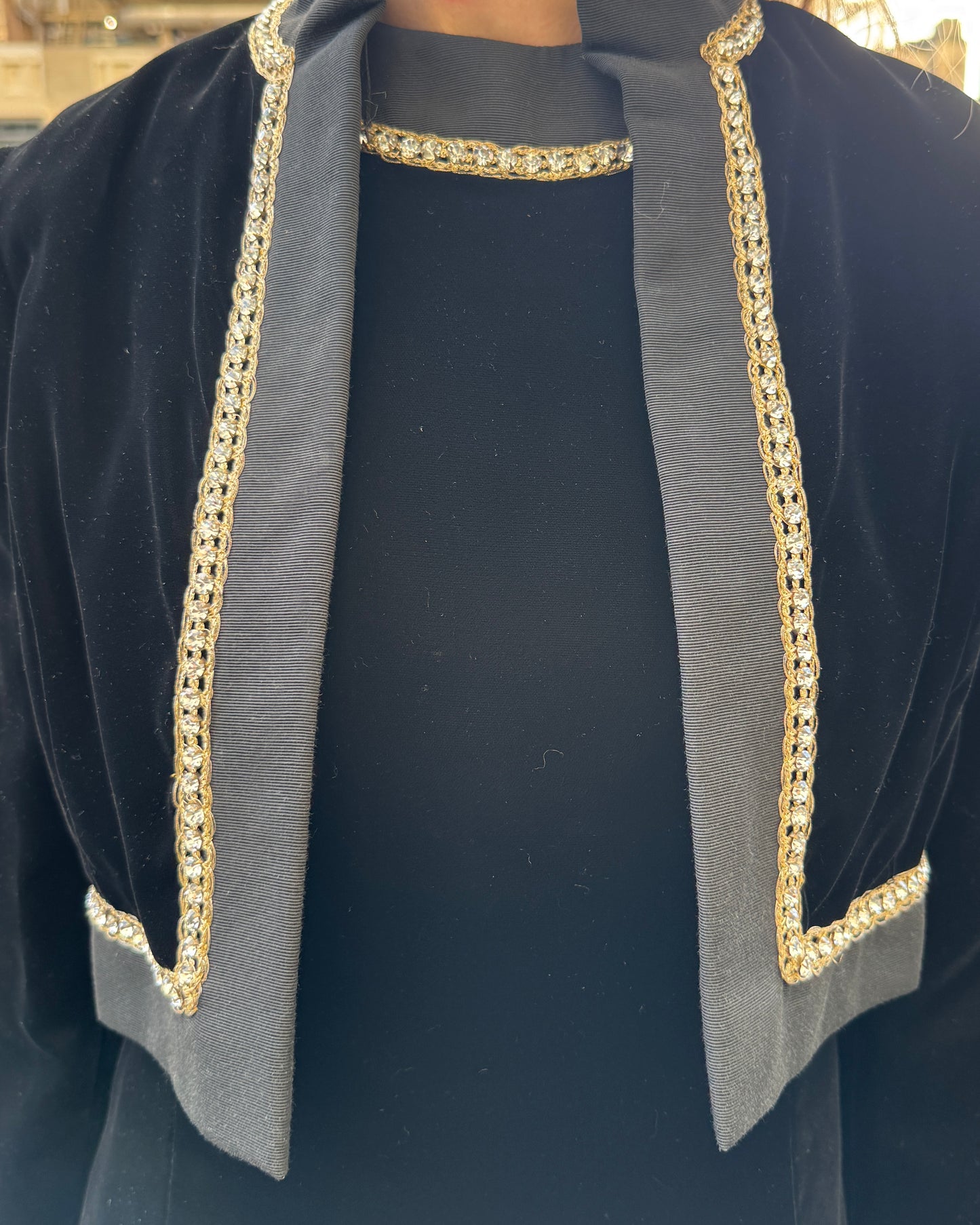 Vintage 1960s Malcolm Starr Velvet A-Line Dress + Jacket Set with Embellished Trim