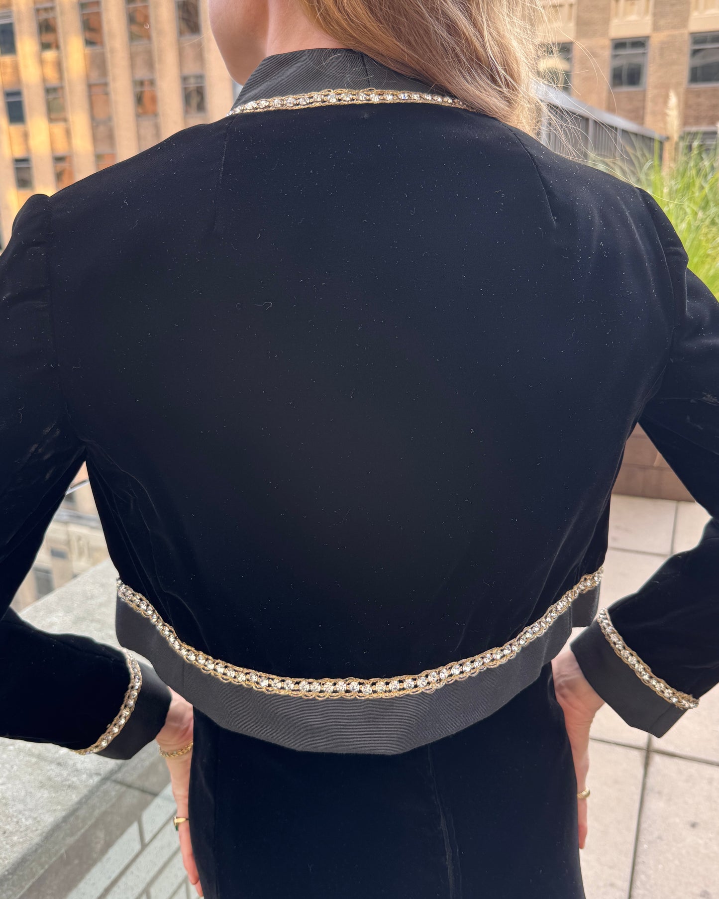 Vintage 1960s Malcolm Starr Velvet A-Line Dress + Jacket Set with Embellished Trim