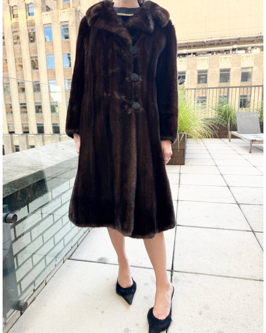 Vintage 1960s Mink Fur Princess Coat with Contrasting Silk Lining