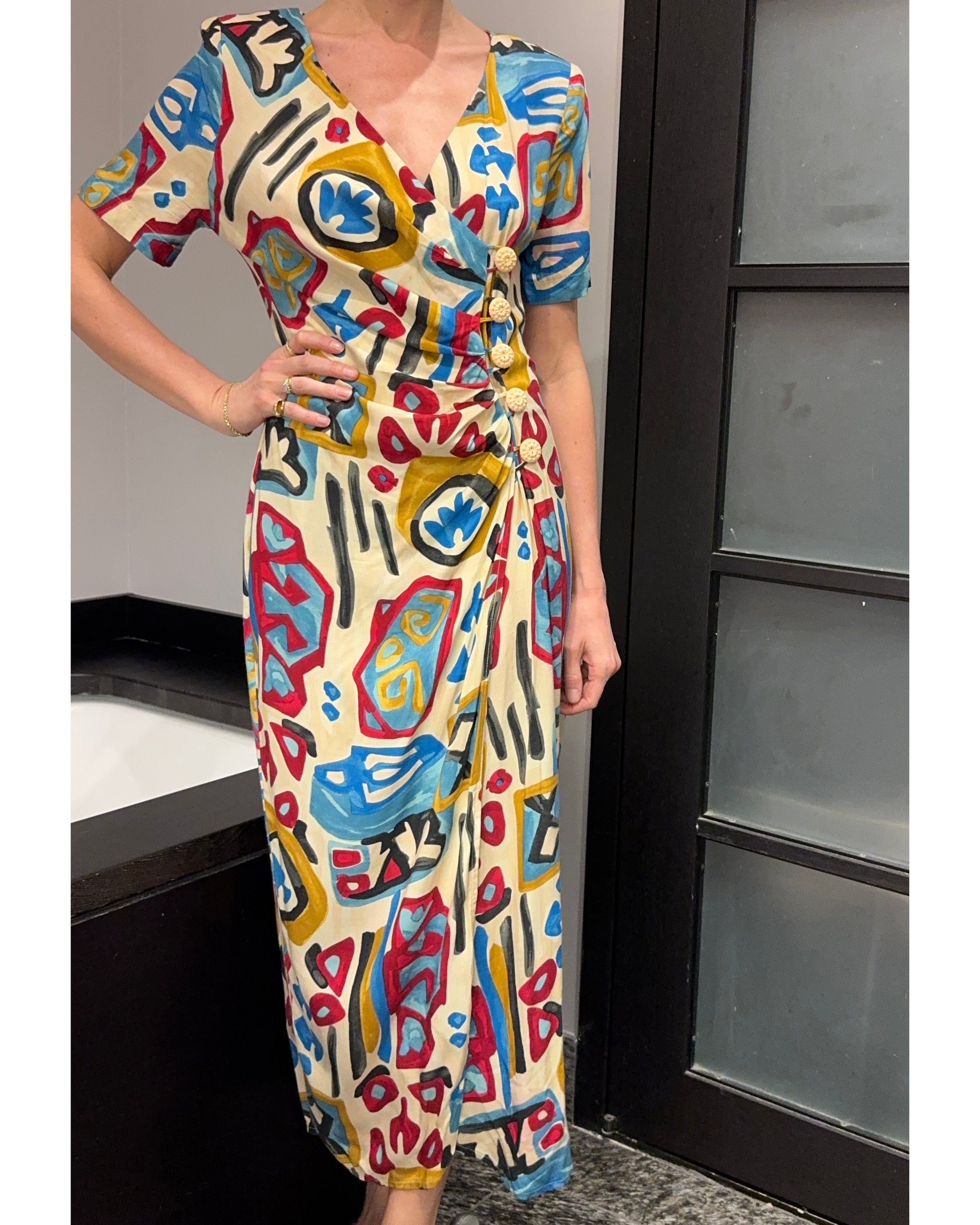 vintage wrap dress Vintage 1980s-Does-1940s Jersey Wrap Dress