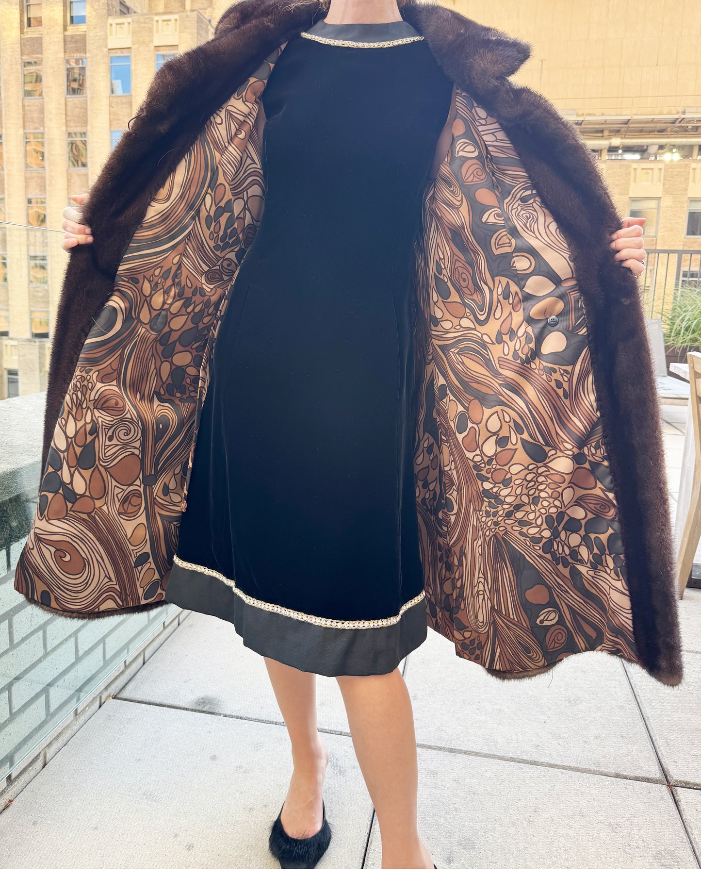 Vintage 1960s Mink Fur Princess Coat with Contrasting Silk Lining