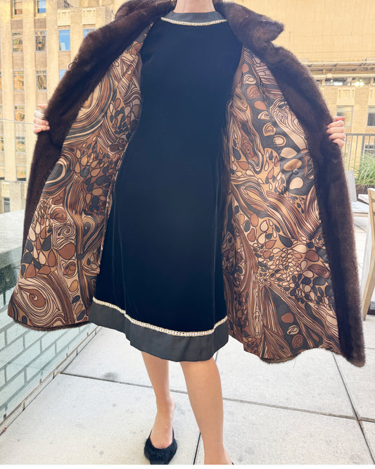 Vintage 1960s Mink Fur Princess Coat with Contrasting Silk Lining