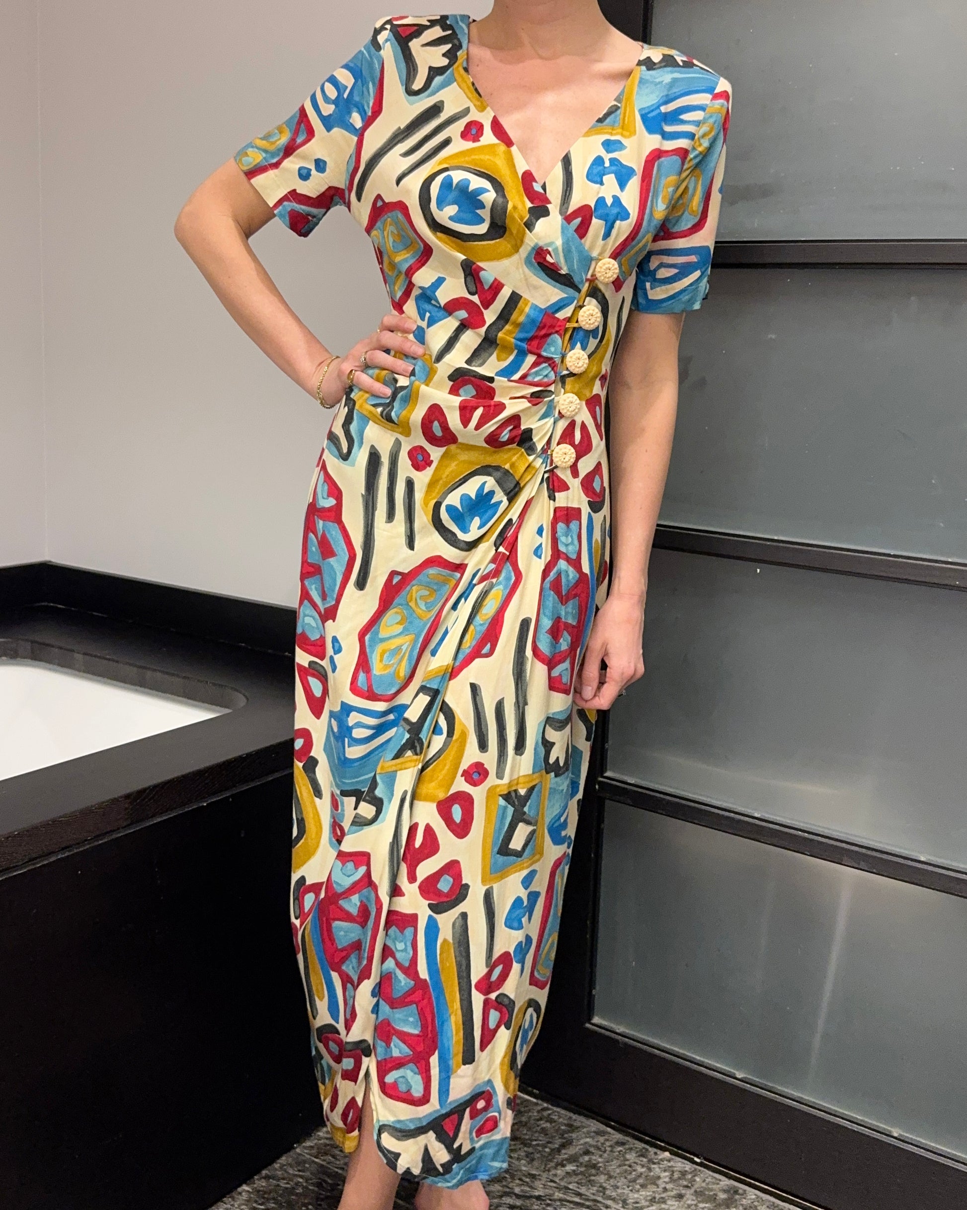 vintage jersey dresses Vintage 1980s-Does-1940s Jersey Wrap Dress
