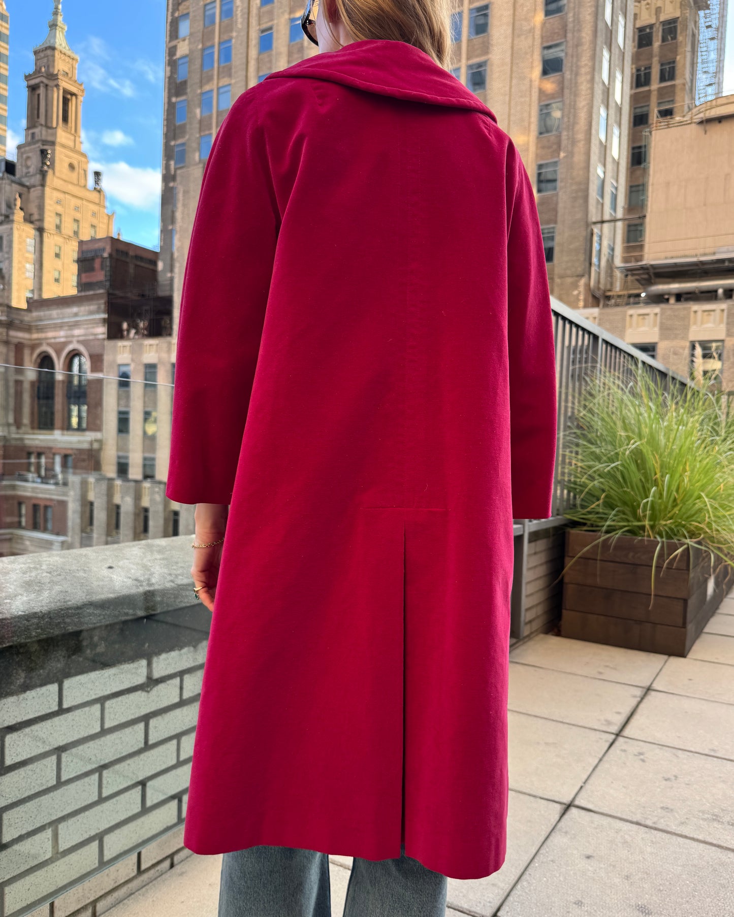 Vintage 1960s Red Velveteen Belted Trench Coat